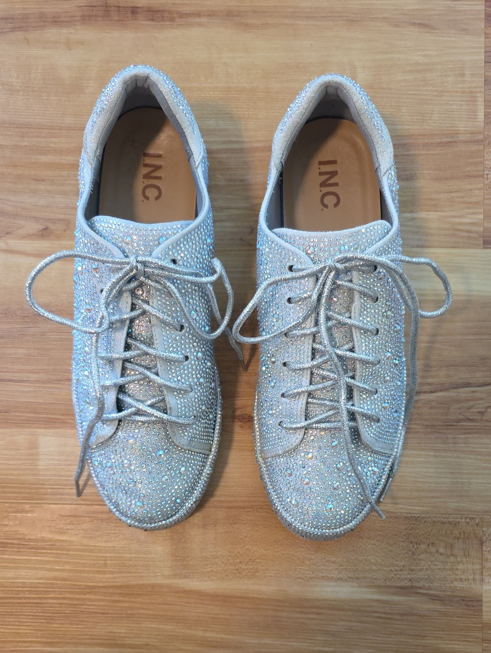 INC International Concepts Iridescent Crystal Lace-Up Sneakers - Silver